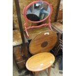 An oak coat stand, a red painted swing toilet mirror,