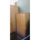 A large pine effect single door wardrobe (height 76") and a smaller pine effect single door