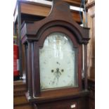 A mahogany cased eight day long case clock with white painted dial,