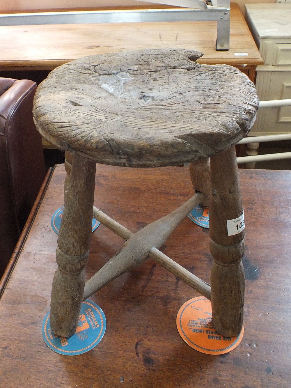 A white painted bird cage (height 41") and an antique pine stool - Image 2 of 2