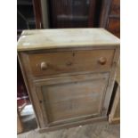 A stripped pine single door and drawer cupboard, 28" x 16",
