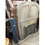 A small pine door (height 48") and two painted cupboard doors,