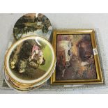 Various collectors wall plates with certificates plus a porcelain Monet plaque