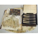 Items of lace, boxed cutlery,