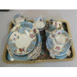 A Shelley blue ground floral part tea set