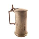 A French cylindrical one litre pewter flagon marked Villarory A-Angers with numerous letter marks