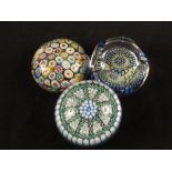 Three Millefiore glass paperweights, one Perthshire,