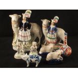 19th Century Staffordshire pottery including two Highlander figures with sheep,