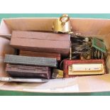 A mixed group of items including cased silver plated cutlery, polo cigarette case lighter,