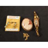 A lady's 9ct gold wristwatch plus other items of costume jewellery