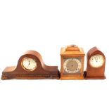An Edwardian inlaid mantel clock plus two others