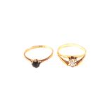 A 9ct gold ring with small illusion set diamond plus another 9ct gold ring set with blue stone