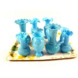 Ten various Victorian blue glass vases