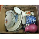 Willow pattern plus other china and glass including jardinieres (four boxes)