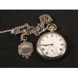 A gents silver pocket watch chain and fob