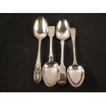 A pair of Irish silver serving spoons, 1809 together with a pair of Victorian silver serving spoons,