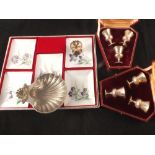 A set of five collectors enamel dishes plus other items of silver plate