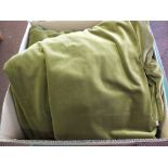 Olive green velvet patio door curtains plus four others with swags and ties (three boxes)