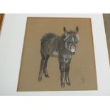 Three 19th Century pastels of donkeys in one frame, unsigned,