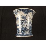 A Chinese blue and white crackle ware vase with cherub and forest decoration,