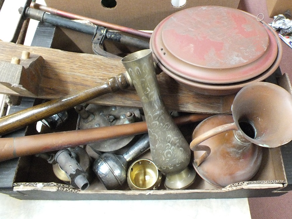 A selection of copper and brass items,