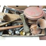 A selection of copper and brass items,