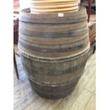 A very large oak and metal bound brandy barrel
