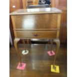 A fitted sewing work box with drawer below on long legs