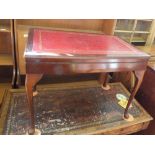 A mahogany cutlery box with red leather inset top on cabriole legs