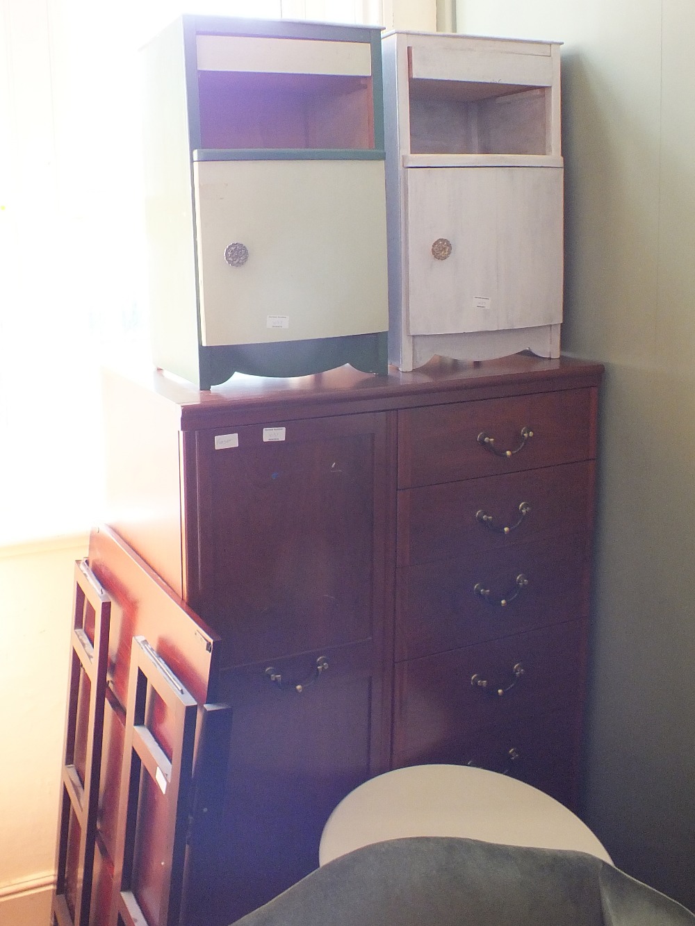 A modern dressing table and matching cupboard/seven drawers bedroom unit together with a folding