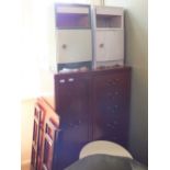 A modern dressing table and matching cupboard/seven drawers bedroom unit together with a folding