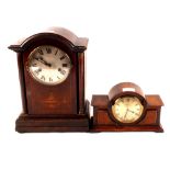 Edwardian inlaid mahogany and oak mantel clocks