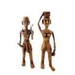 Two Benin bronze male and female figures,