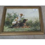 Rene Valette (1874-1956) watercolour of two dogs sitting in the shrub land, signed bottom right,