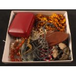 A box of various costume jewellery plus some silver jewellery