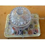 A cut glass twelve glass punch bowl set