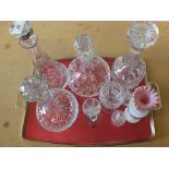 Four cut glass decanters plus other glassware