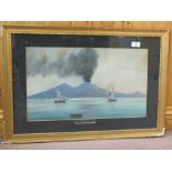 An unsigned watercolour titled 'Il Vesuvio', 1906,