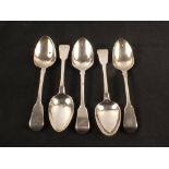 Five silver dessert spoons,