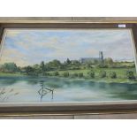 Evelyn Strickland oil on board of Blythburgh church and river plus one more oil by the same hand of