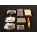 Silver vermouth and sherry labels, white metal vesta case, base metal sovereign holder,
