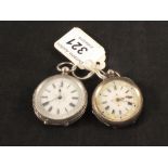 Two lady's silver fob watches