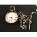 A gents silver pocket watch c1890 with silver Albert