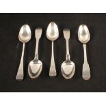 Five various Georgian silver teaspoons,