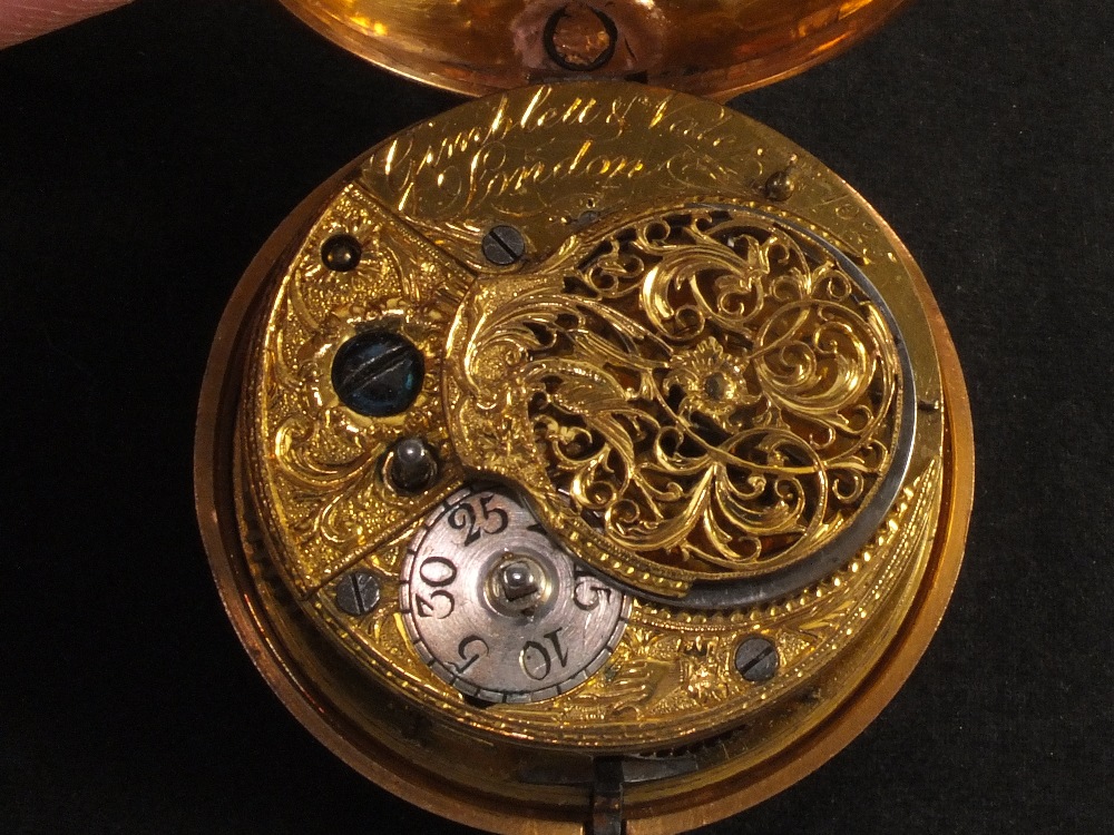 A gold pocket watch with gilt metal pair case with shagreen covering (as found), London 1775, - Image 2 of 2