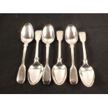 Six silver dessert spoons,
