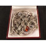 A mixed lot of silver and white metal jewellery including marcasite set bracelet,