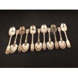 Eleven silver dessert spoons, London 1888,