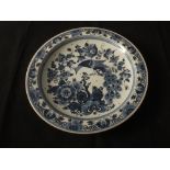 Two Delft bird and floral plates plus a vase