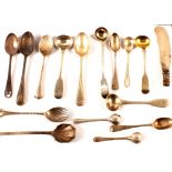 Various silver spoons and mustard spoons